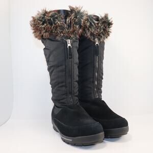 Lands’ End Women’s Winter Boots Black Faux Fur Trim Size 8.5W